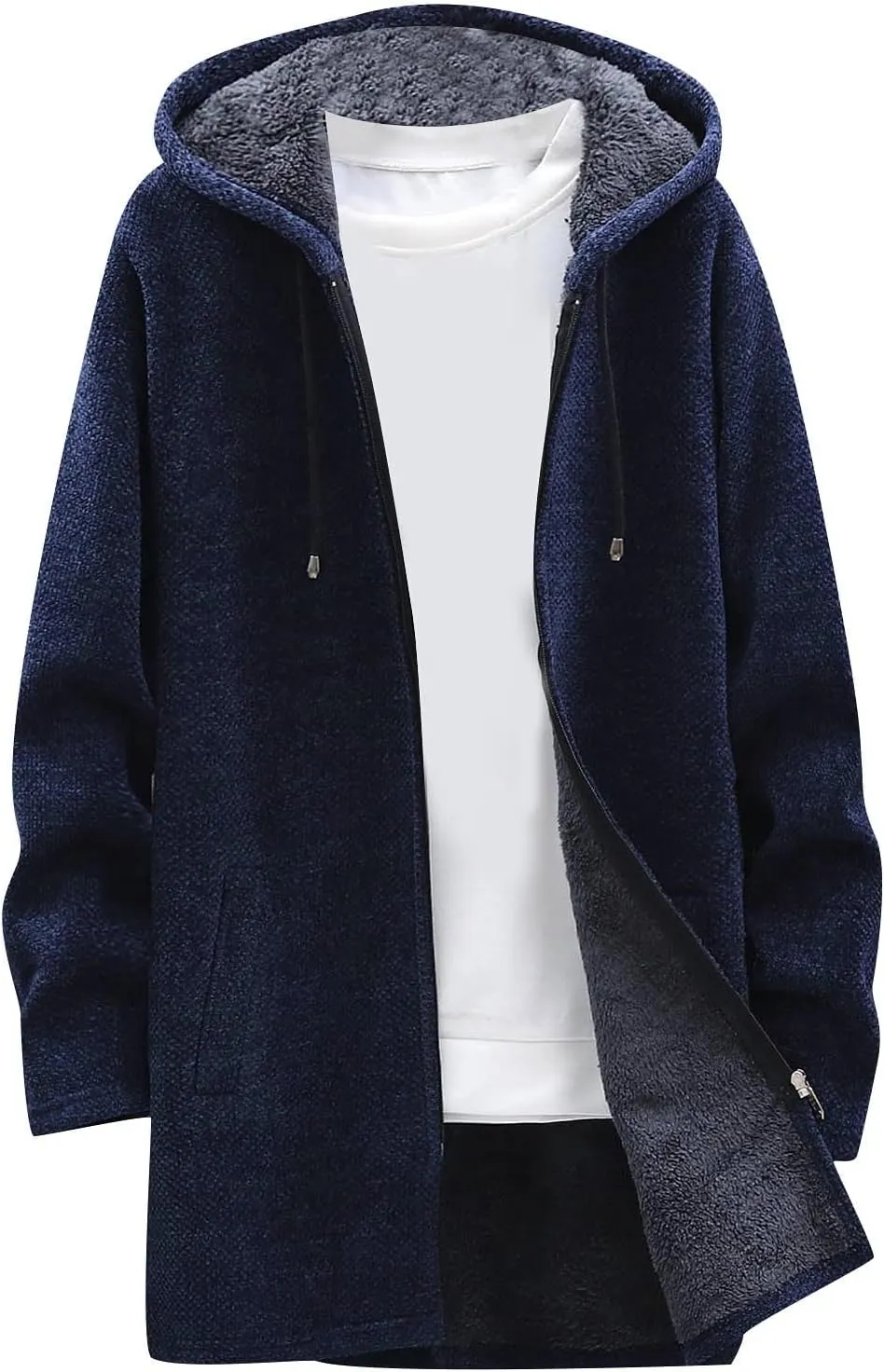 RTRDE Mens Coats Fall Winter Sweater Jackets Casual Knitted Cardigan Fleece Lined Full Zip Hooded Coat Long Jacket