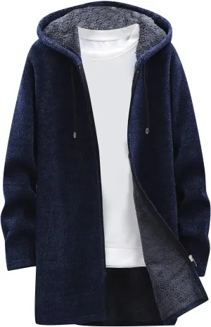 RTRDE Mens Coats Fall Winter Sweater Jackets Casual Knitted Cardigan Fleece Lined Full Zip Hooded Coat Long Jacket