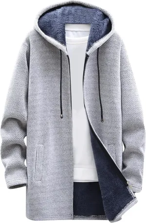 RTRDE Mens Coats Fall Winter Sweater Jackets Casual Knitted Cardigan Fleece Lined Full Zip Hooded Coat Long Jacket