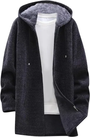 RTRDE Mens Coats Fall Winter Sweater Jackets Casual Knitted Cardigan Fleece Lined Full Zip Hooded Coat Long Jacket