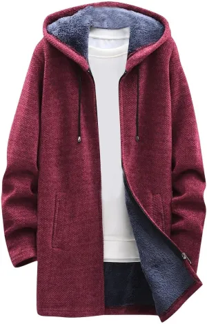 RTRDE Mens Coats Fall Winter Sweater Jackets Casual Knitted Cardigan Fleece Lined Full Zip Hooded Coat Long Jacket