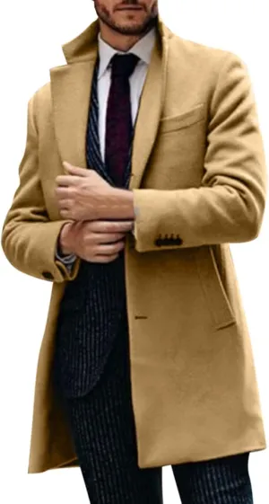 RTRDE Men's Oversized Notched Long Jacket Trench Coat - Single Breasted Lapel Winter Coat - Pea, XL-4XL