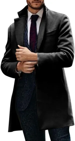 RTRDE Men's Oversized Notched Long Jacket Trench Coat - Single Breasted Lapel Winter Coat - Pea, XL-4XL