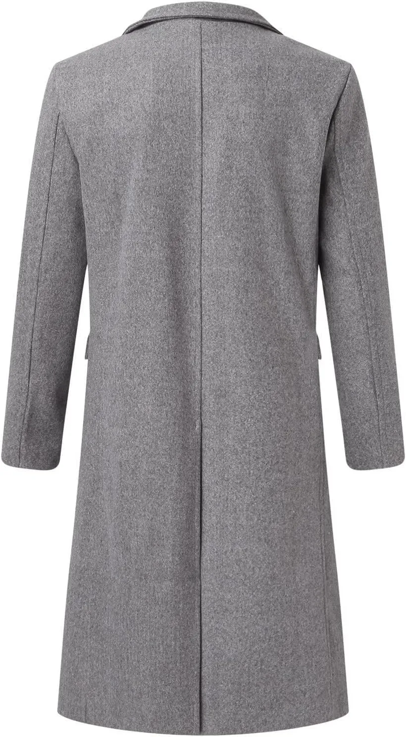RTRDE Men's Oversized Notched Long Jacket Trench Coat - Single Breasted Lapel Winter Coat - Pea, XL-4XL