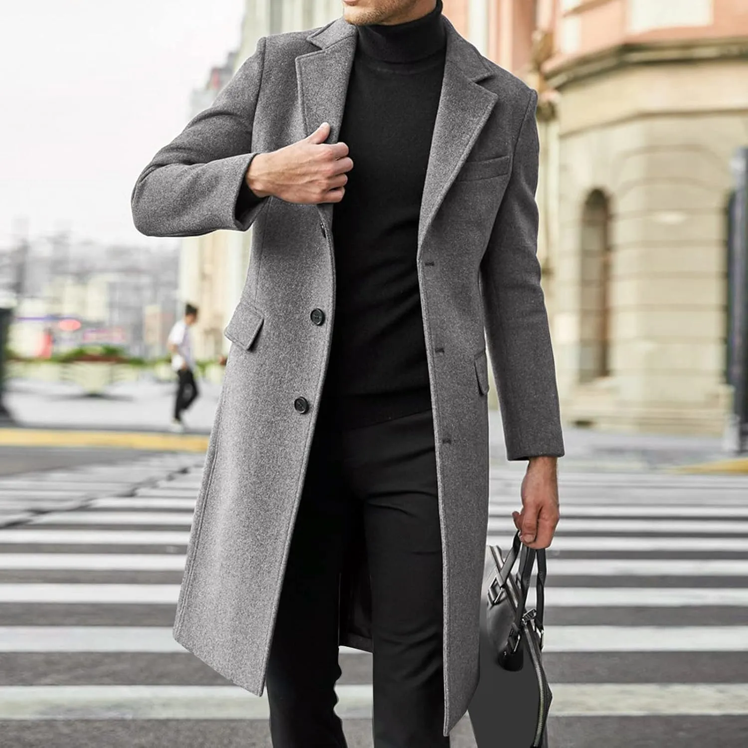 RTRDE Men's Trench & Rain Coats Oversized Notched Long Jacket Coat Single Breasted Lapel Winter Coat, XL-4XL