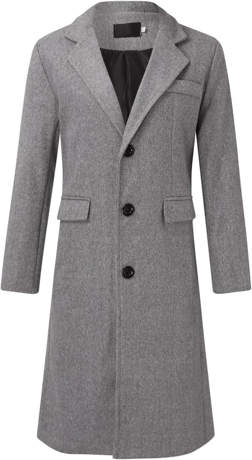 RTRDE Men's Trench & Rain Coats Oversized Notched Long Jacket Coat Single Breasted Lapel Winter Coat, XL-4XL