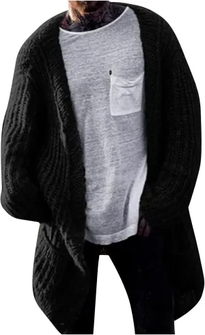 RTRDE Mens Trench Coat Long Cardigan Sweater Open Front Sleeve Knit Casual Fashion Coat with Pockets Winter, M-3XL