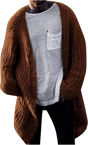 RTRDE Mens Trench Coat Long Cardigan Sweater Open Front Sleeve Knit Casual Fashion Coat with Pockets Winter, M-3XL