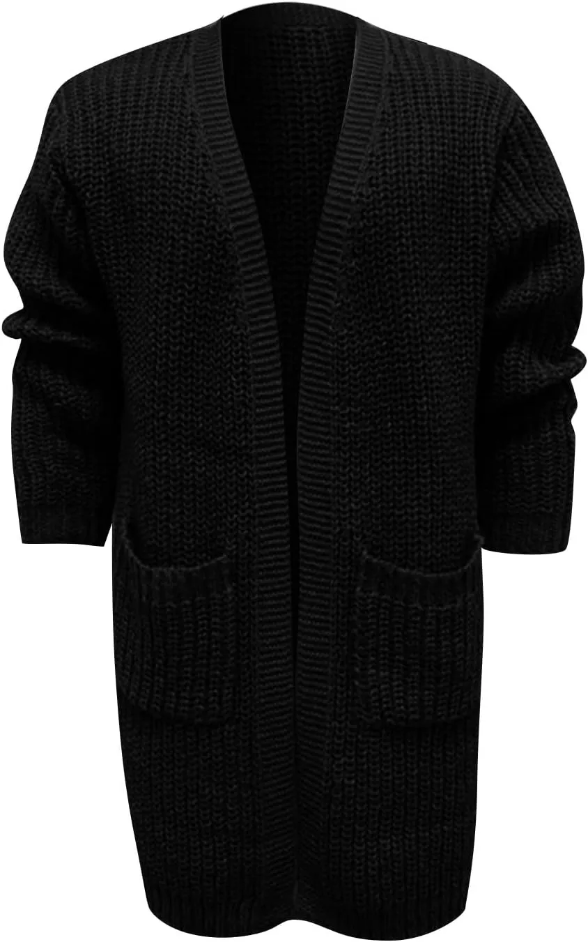 RTRDE Mens Trench Coat Long Cardigan Sweater Open Front Sleeve Knit Casual Fashion Coat with Pockets Winter, M-3XL