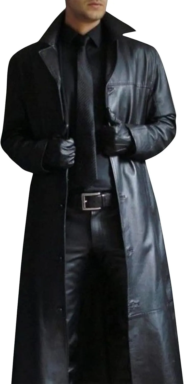 RTRDE Men's Winter Coats Trench Notched Collar Long Jacket Overcoat Double Breasted Pea Wih Pockets Coats, M-5XL