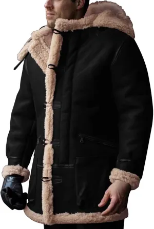 RTRDE Men's Winter Trench Coat Sherpa Lined Overcoat Lapel Long Jacket Coat Outwear, M-5XL