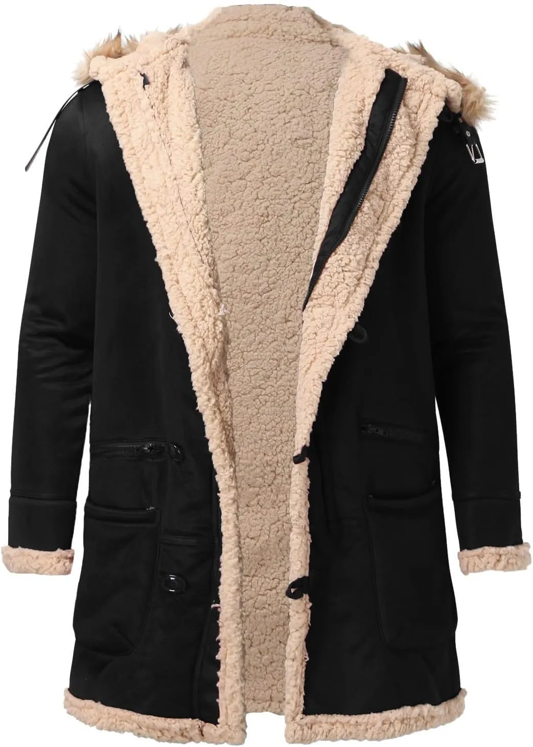 RTRDE Men's Winter Trench Coat Sherpa Lined Overcoat Lapel Long Jacket Coat Outwear, M-5XL