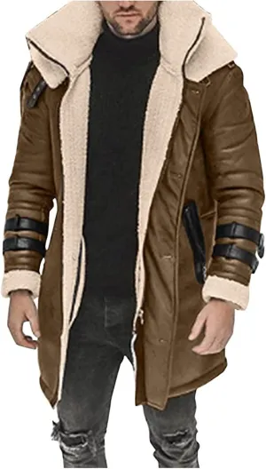 RTRDE Men's Winter Trench Coat Sherpa Lined Overcoat Lapel Long Jacket Coat Outwear, M-5XL