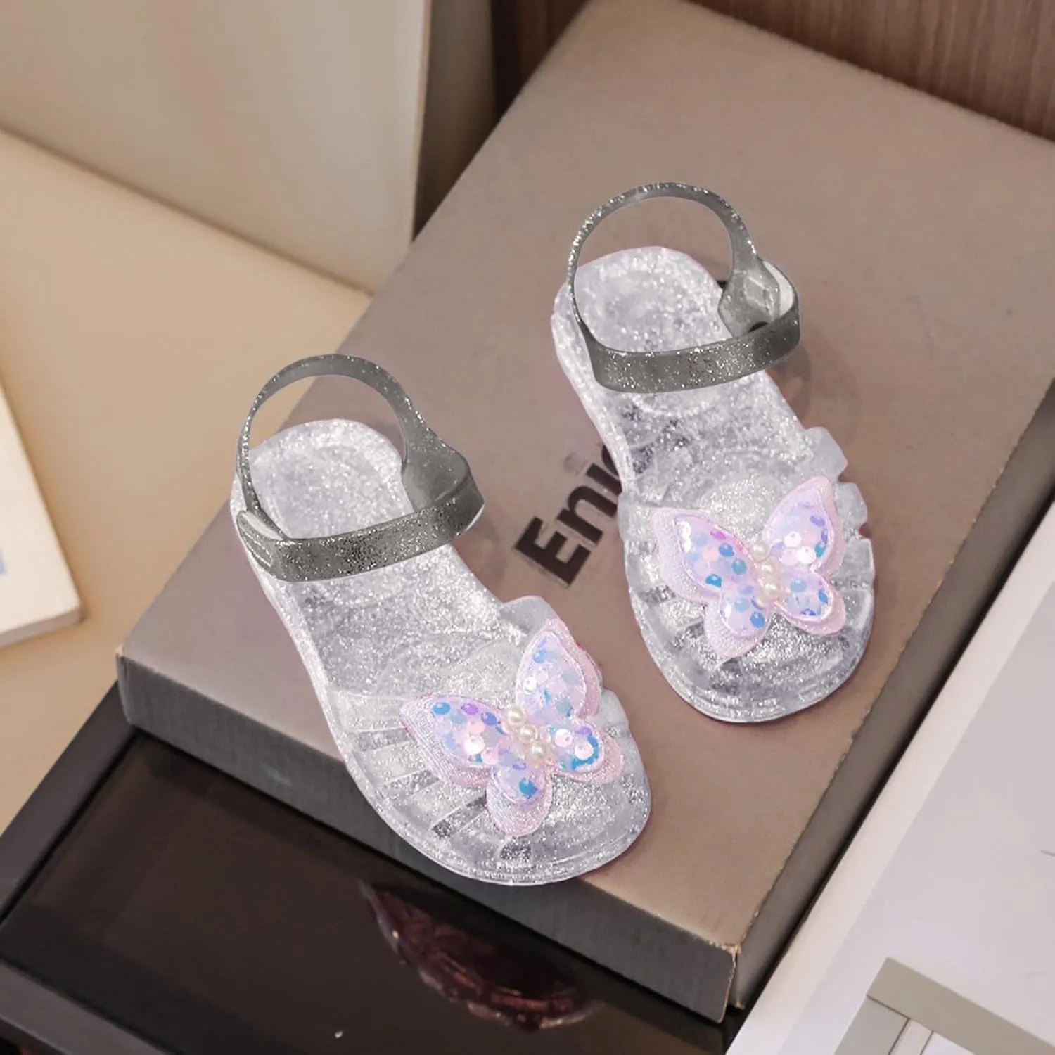 Sandals for Girls Kids Toddler Dress Up Flat Sequins Butterfly Mary Jane Shoes Summer Casual Sandal Sandals for Girl