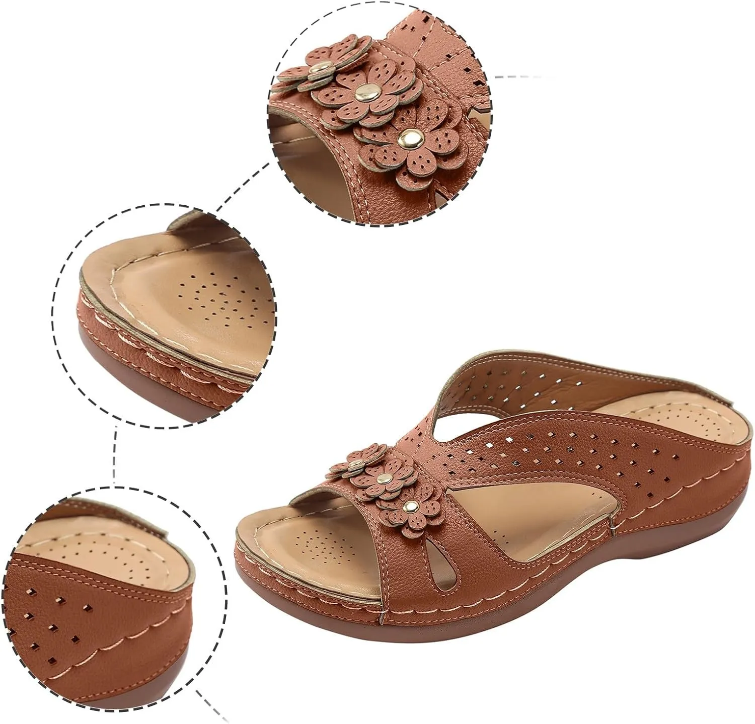 Sandals for Women 2024 Summer New Open Toe Cushion Orthopedic Arch Support Walking Sandals Shoes Dressy Flat