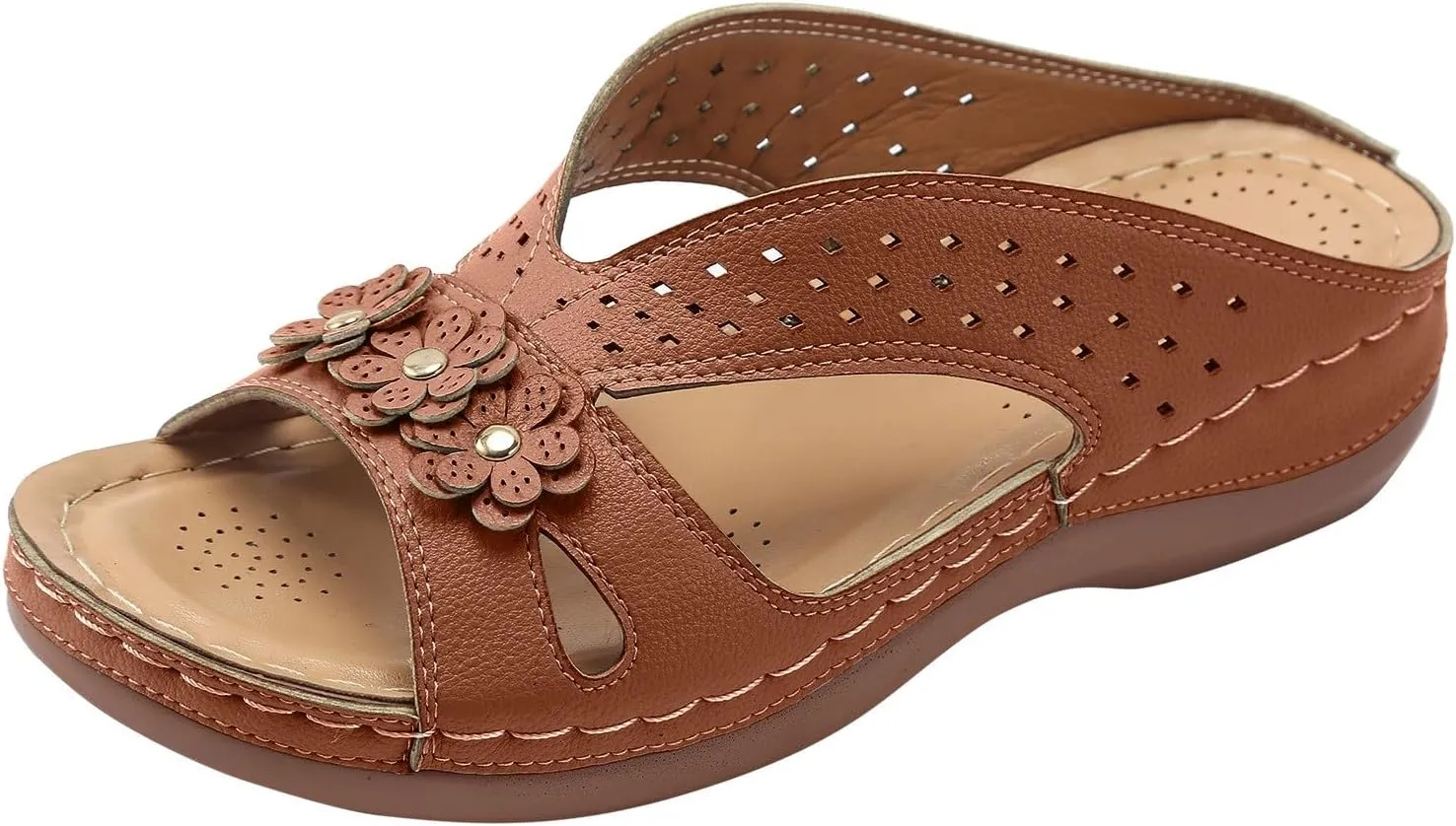 Sandals for Women 2024 Summer New Open Toe Cushion Orthopedic Arch Support Walking Sandals Shoes Dressy Flat