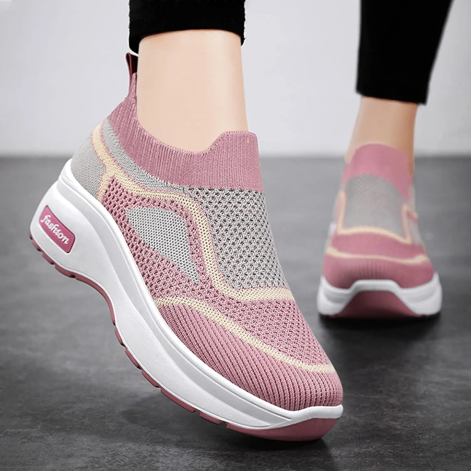 SBGMoSJ Platform Wedge Sneakers for Women 2023 Womens Tennis Shoes Size 8.5 Wide Width Nurse Shoes for Women Comfortable White Lace Up Women's Sneakers Wide Toe Cute Comfy Work Shoes for Women