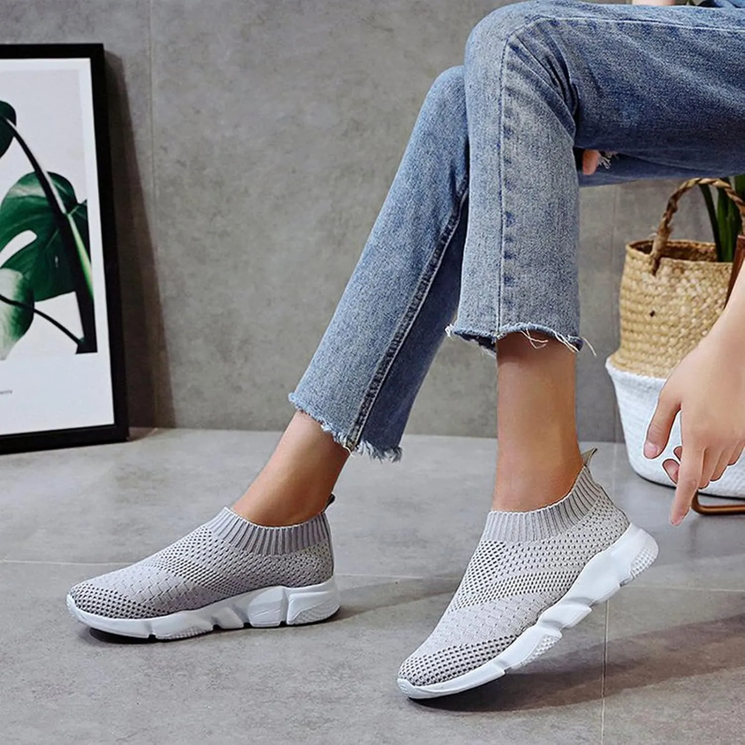 SBGMoSJ Women's Sneakers Size 9 Slip On Non Slip Nurse Shoes for Women Womens Slip On Shoes Wide White High Top Sneakers for Women Slip On Sneakers Woman