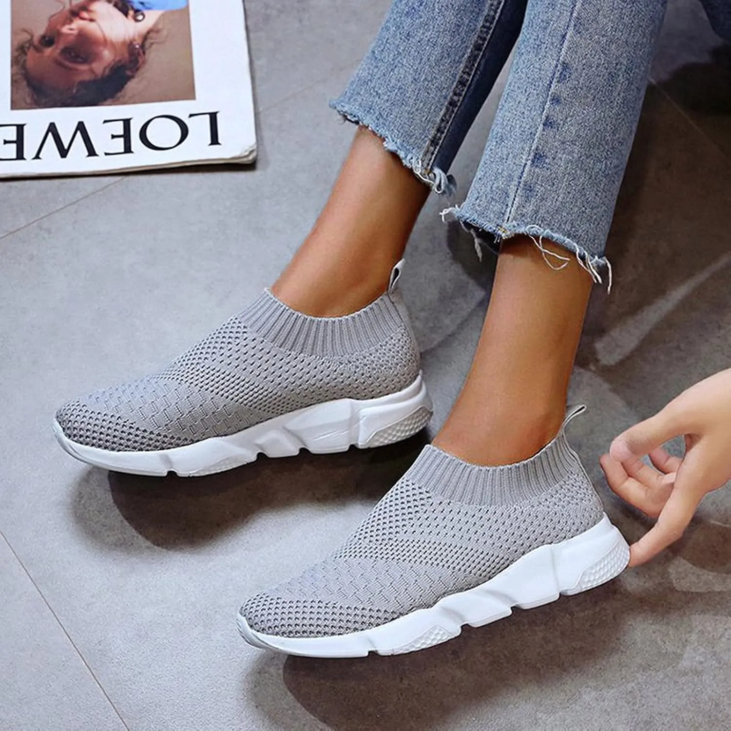 SBGMoSJ Women's Sneakers Size 9 Slip On Non Slip Nurse Shoes for Women Womens Slip On Shoes Wide White High Top Sneakers for Women Slip On Sneakers Woman