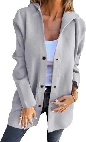 sdbrld Jackets for Women Trendy Fall Casual Single Breasted Hooded Clothes Plus Size Lapel Neck Long Sleeve Solid Trench Coat
