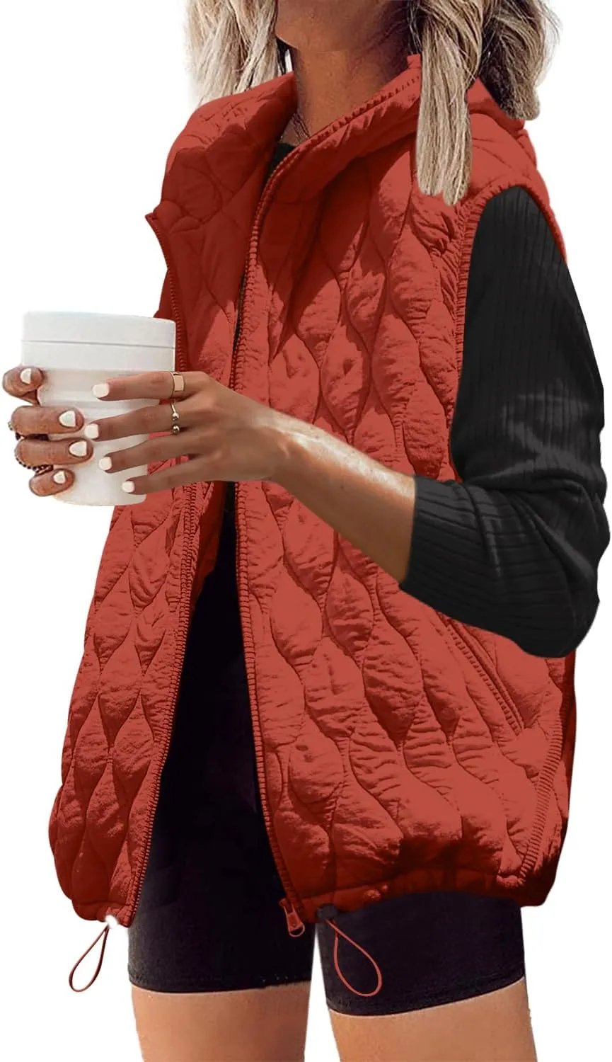 SENSERISE Womens Oversized Puffer Vest Sleeveless Quilted Jacket Zip Up Hoodie Winter Coat with Pockets Padded Gilet