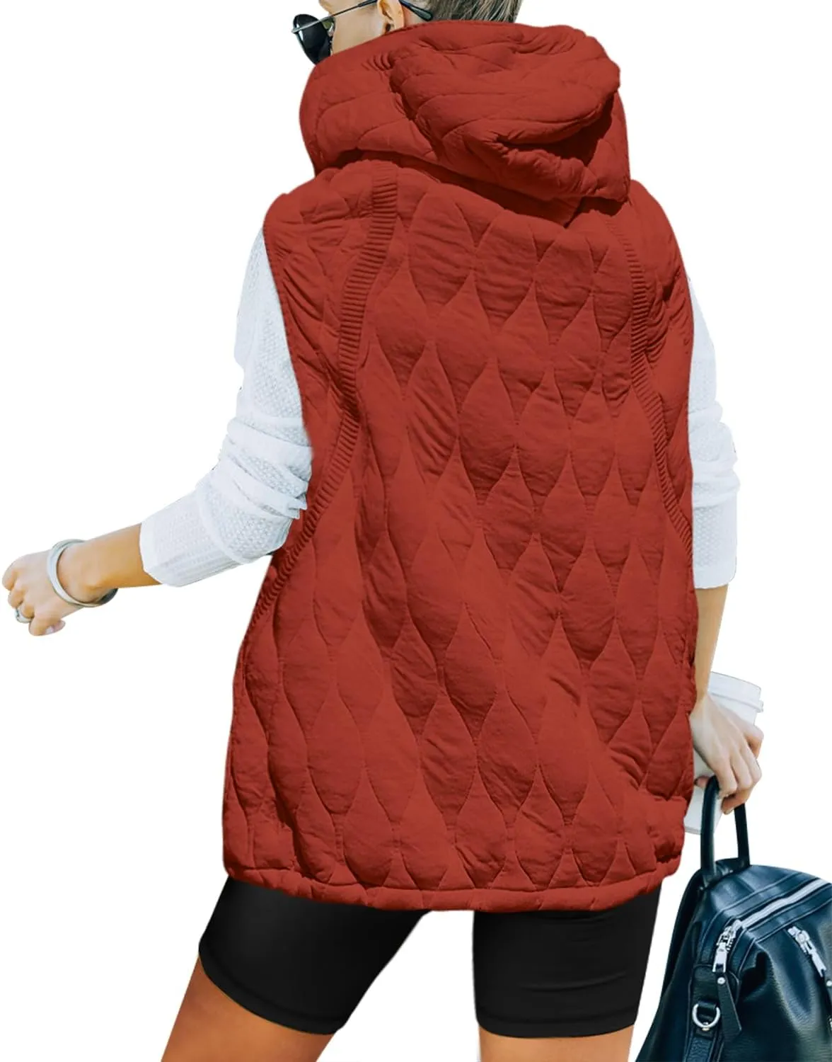 SENSERISE Womens Oversized Puffer Vest Sleeveless Quilted Jacket Zip Up Hoodie Winter Coat with Pockets Padded Gilet