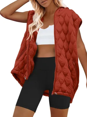 SENSERISE Womens Oversized Puffer Vest Sleeveless Quilted Jacket Zip Up Hoodie Winter Coat with Pockets Padded Gilet
