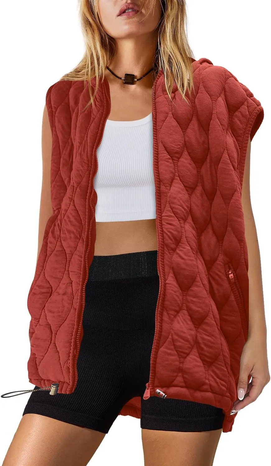 SENSERISE Womens Oversized Puffer Vest Sleeveless Quilted Jacket Zip Up Hoodie Winter Coat with Pockets Padded Gilet