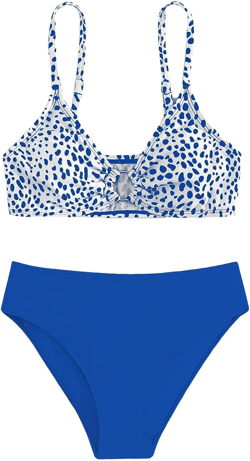 SHENHE Girl's 2 Piece O Ring Bikini High Waisted Spaghetti Strap Cute Swimsuit Bathing Suit