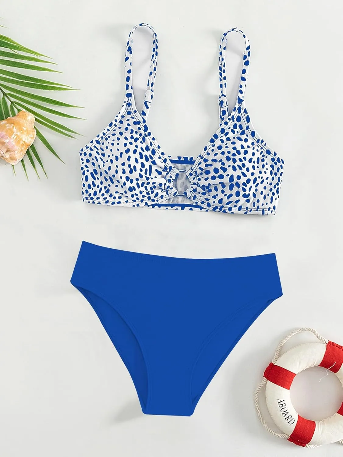 SHENHE Girl's 2 Piece O Ring Bikini High Waisted Spaghetti Strap Cute Swimsuit Bathing Suit