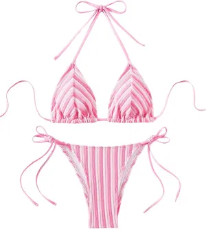 SHENHE Women's 2 Piece Swimsuit Floral Print Halter Tie Side Triangle Bikini Set