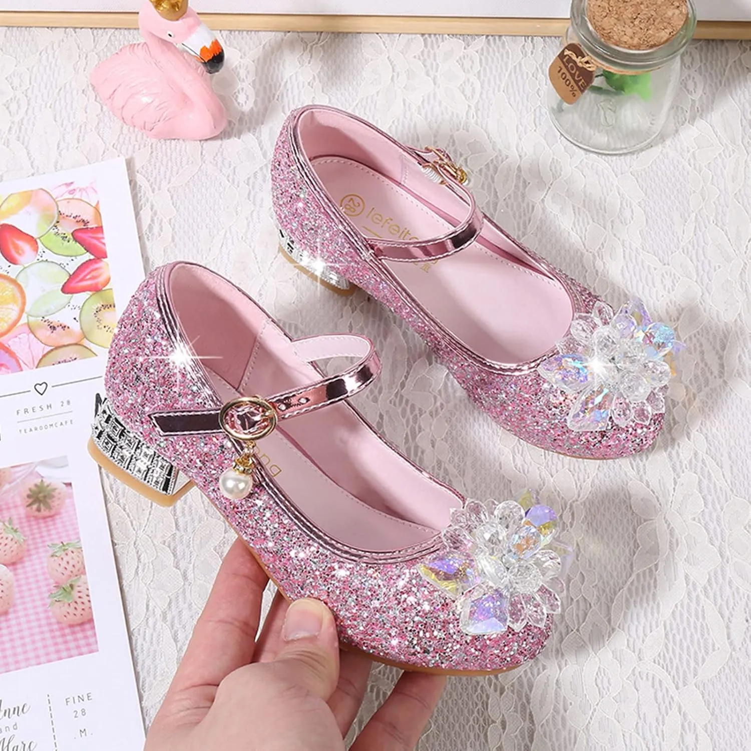 Shoes Low Heel for Girls Toddler Dress Shoes Cute Bowknot Sparkle Mary Jane Flower Girls Wedding Birthday Party Prom