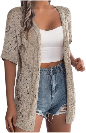 Short Sleeve Open Front Thin Knit Cardigan Sweaters for Women Summer Casual Loose Trendy Tops