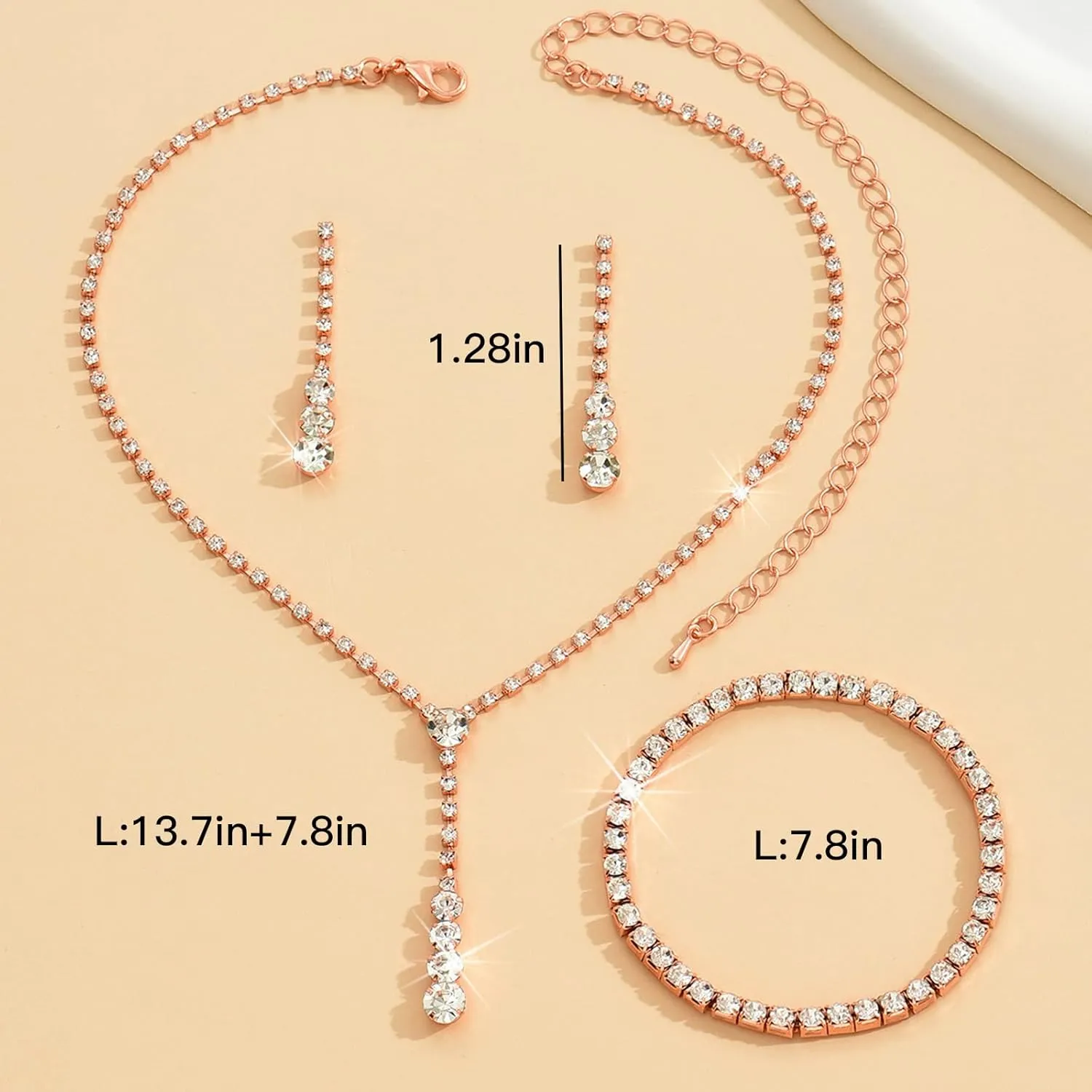 Silver Jewelry Set Wedding Jewelry Sets for Brides Bridesmaid Rhinestone Crystal Statement Choker Necklace Earrings Bracelet Set Bridal Wedding Prom Jewelry Accessories for Women