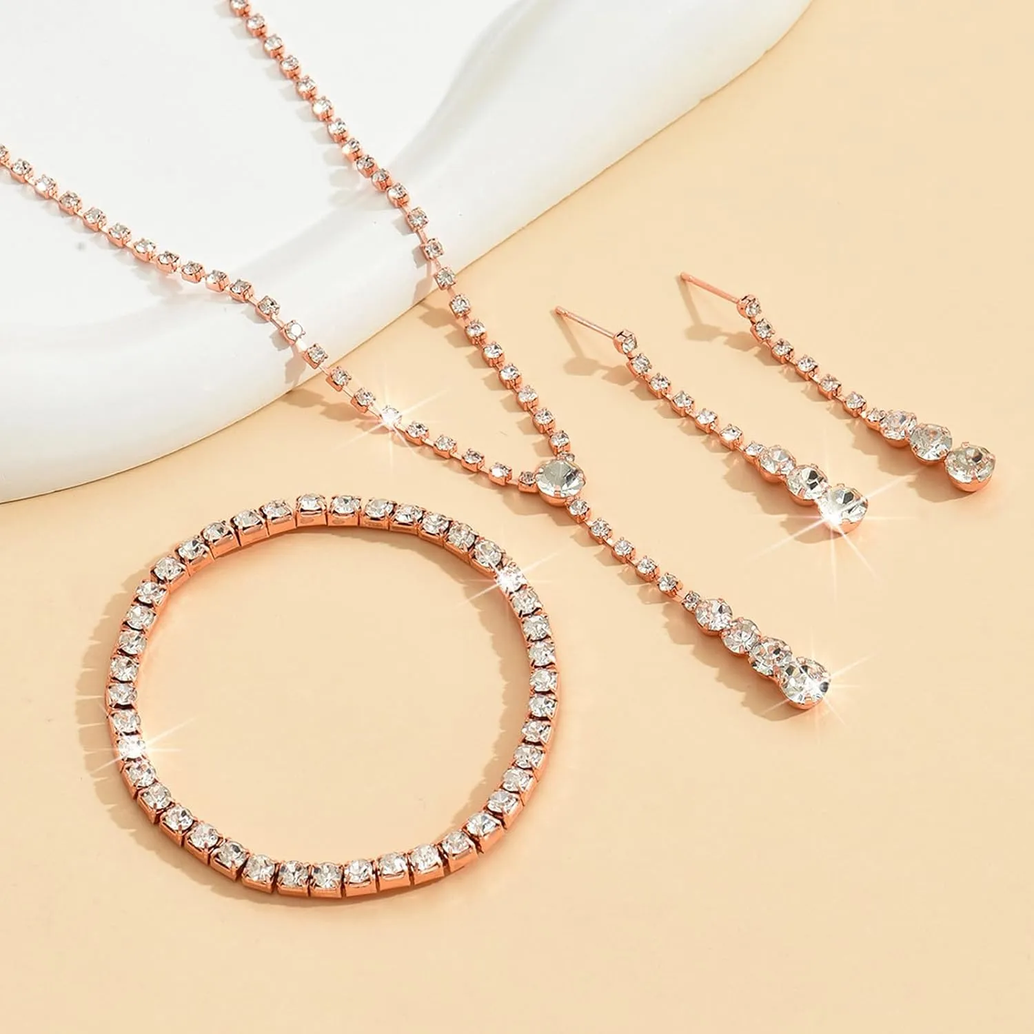 Silver Jewelry Set Wedding Jewelry Sets for Brides Bridesmaid Rhinestone Crystal Statement Choker Necklace Earrings Bracelet Set Bridal Wedding Prom Jewelry Accessories for Women