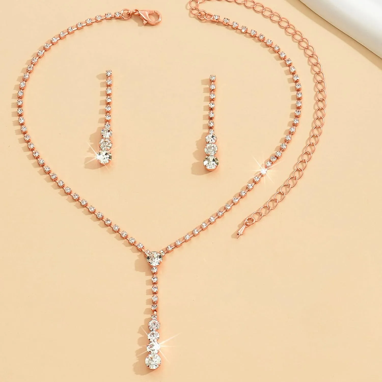 Silver Jewelry Set Wedding Jewelry Sets for Brides Bridesmaid Rhinestone Crystal Statement Choker Necklace Earrings Bracelet Set Bridal Wedding Prom Jewelry Accessories for Women