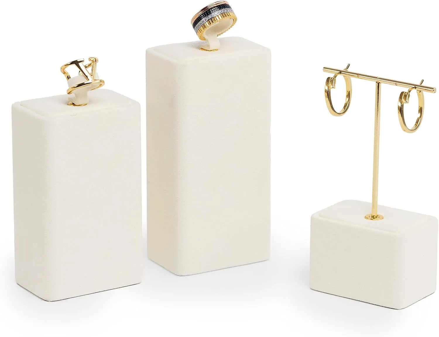 Single Jewelry Ring Stand Display Showcase Beige Microfiber Jewelry Display Stand for Ring(L)