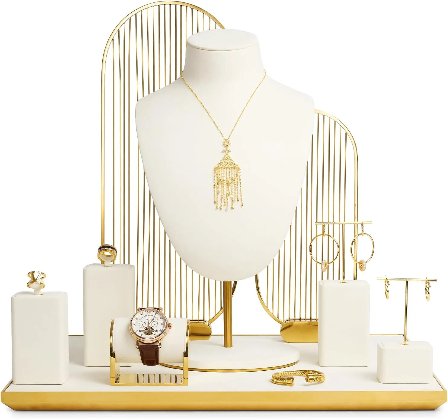 Single Jewelry Ring Stand Display Showcase Beige Microfiber Jewelry Display Stand for Ring(L)