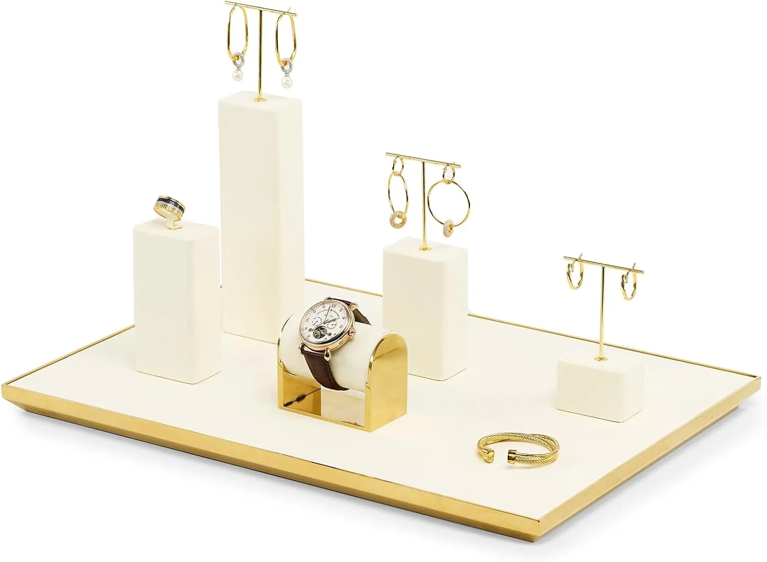 Single Jewelry Ring Stand Display Showcase Beige Microfiber Jewelry Display Stand for Ring(L)