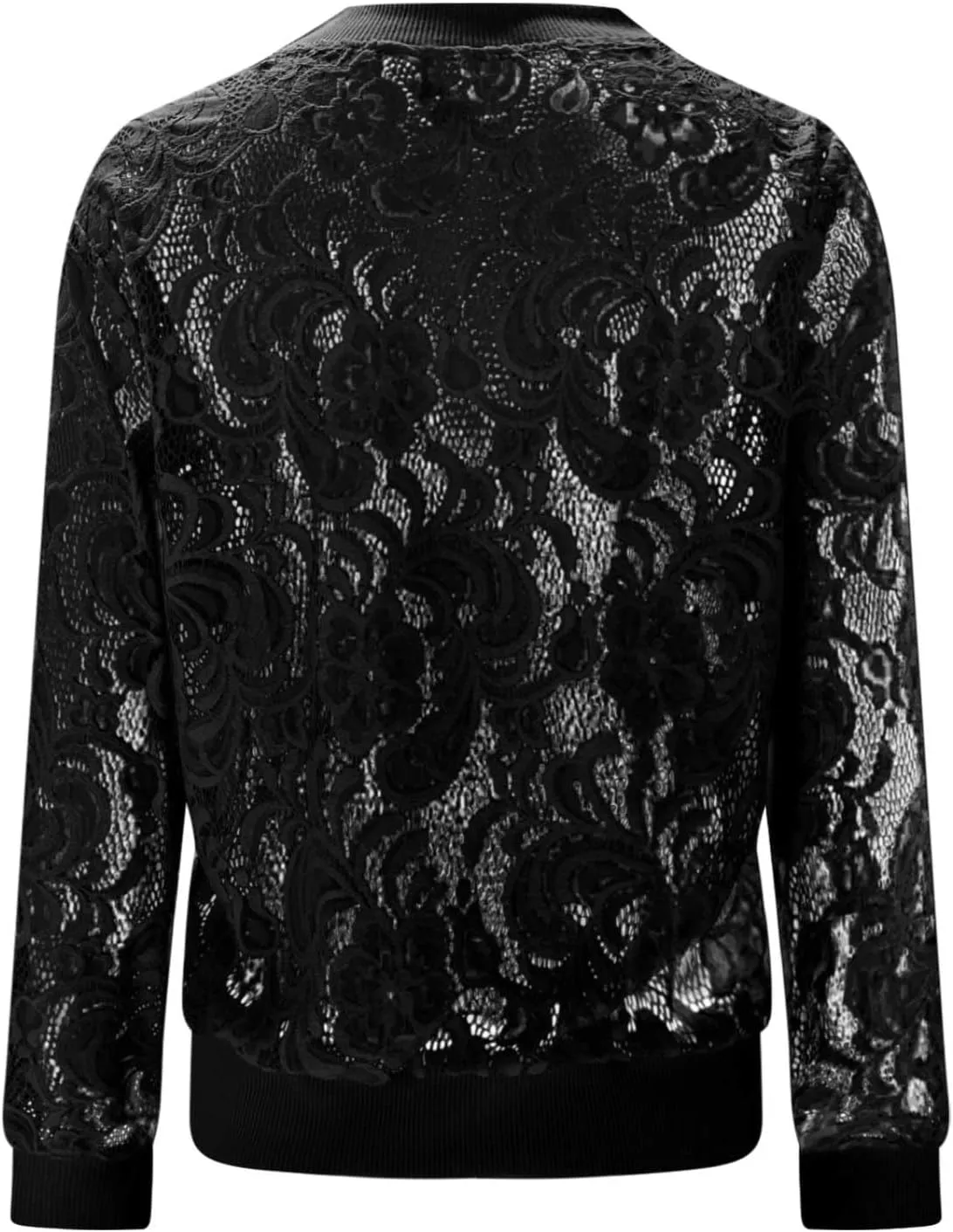 Sinzelimin Womens Lace Flroal Jacket Fashion Zipper Hollow Casual Outwear & Jackets Lightweight Cardigan Clubwear Blouse Tops