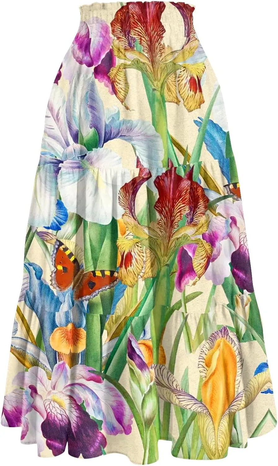 Skirts for Women Trendy Summer Tiered Elastic High Waisted Floral Skirt Vacation A Line Drawstring Flowy Long Skirts