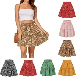 Skorts for Women Dressy Casual Pleated Tiered Flowy Mini Skirt High Waisted A-Line Boho Beach Skirts Summer Hawaiian