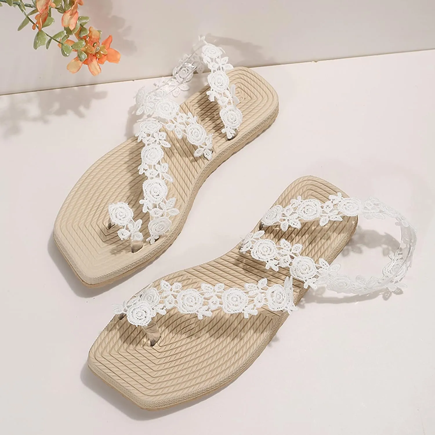 Slide Sandals for Women Flat Sandal Womens Dressy Women's Sandals Casual Slingback Shoes Comfort with Elastic