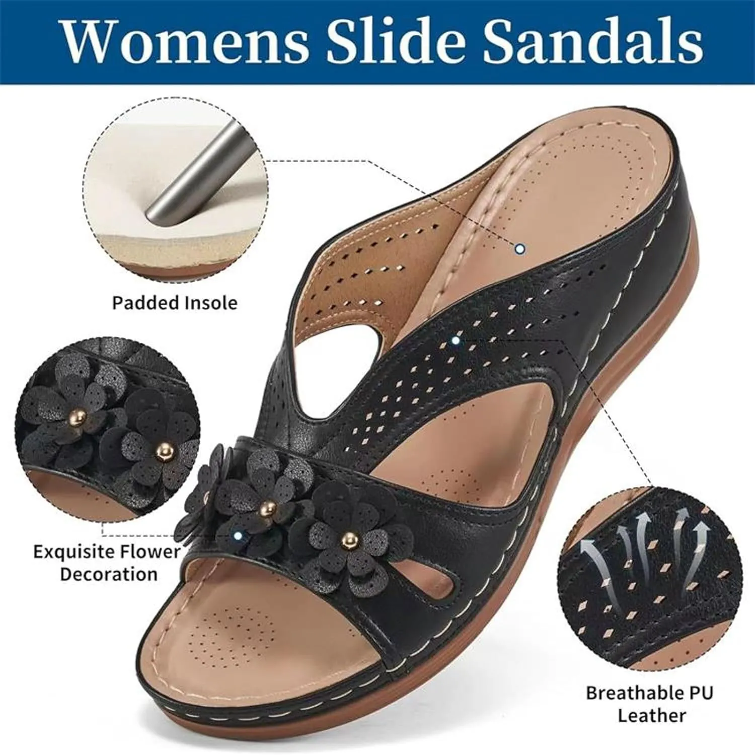 Slip On Dressy Summer Comfortable Slides Sandals Lightweight Memory Foam Platform Shoes Womens Casual Sandals