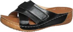 Smoneyful Womens Sandals 2025 Summer Dressy Platform Wedge Espadrille Open Toe Wedge Heels Anti Slip Comfortable Casual Walking Orthopedic Boho Beach Uptown Sunset Slide Sandals