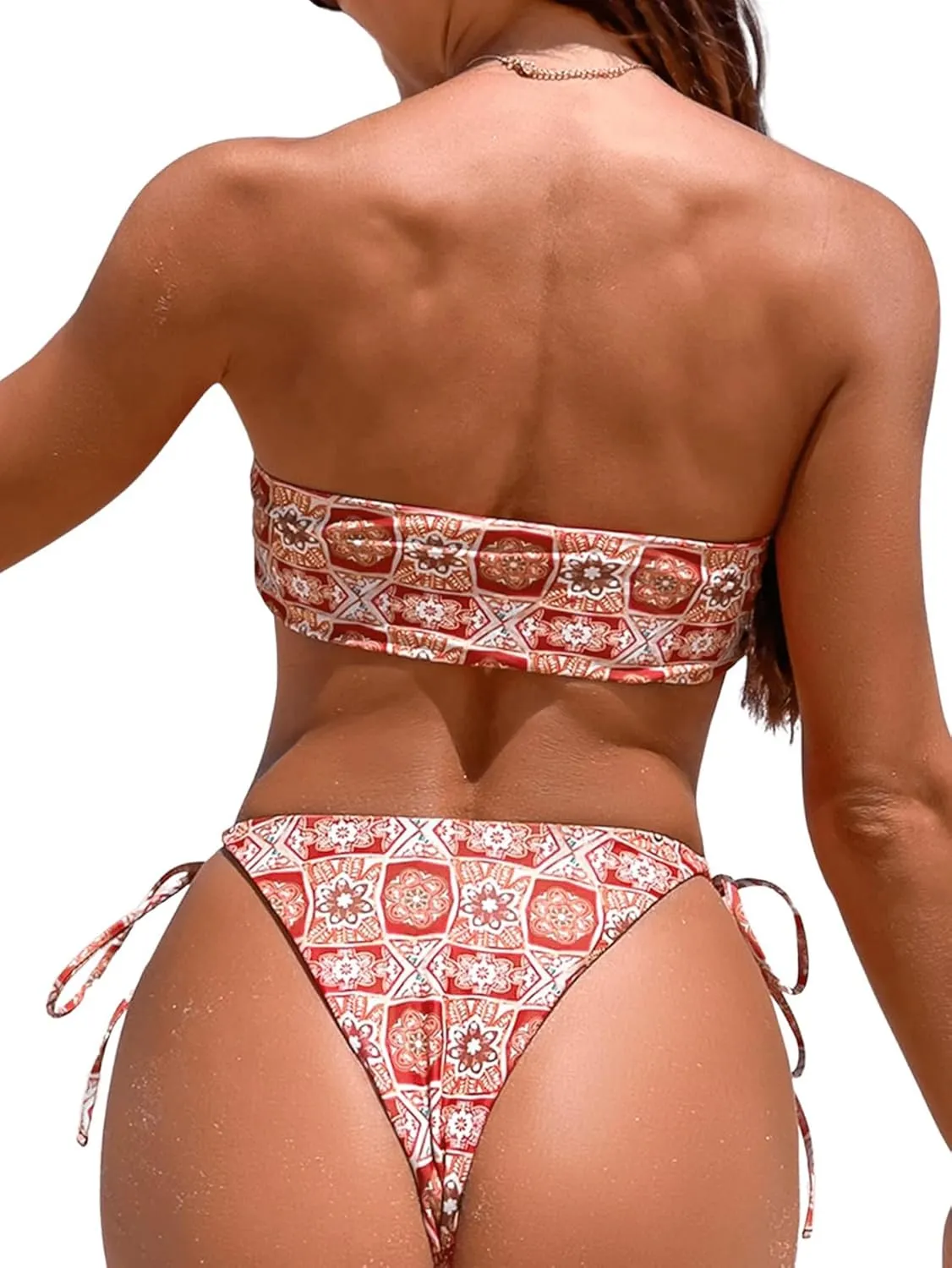 SOLY HUX Women's All Over Print Bandeau Bikini Sets Knot Front Tie Side Bathing Suits Two Piece Swimsuit