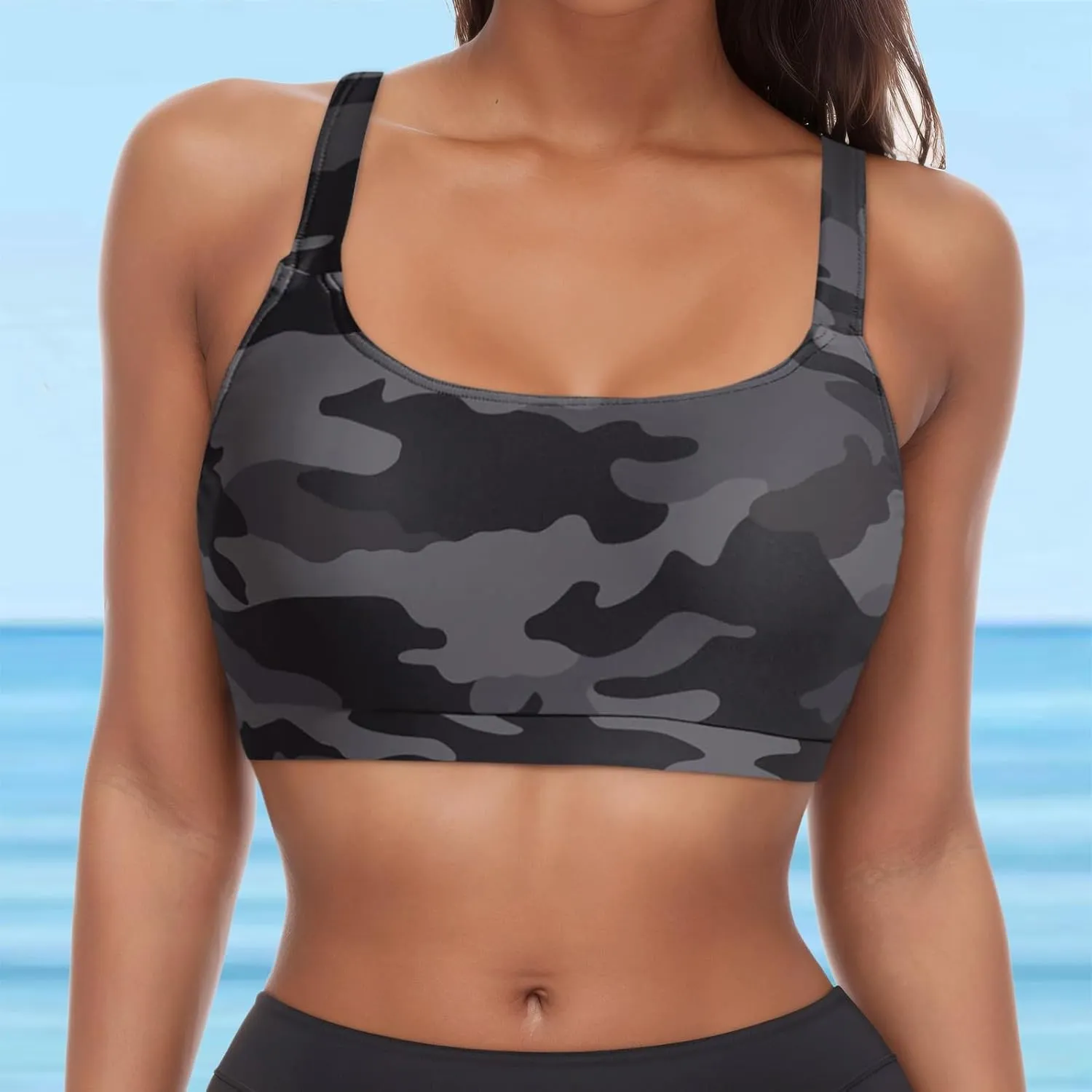 Sports Bras for Women Full Coverage Bikini Tops Bathing Suits Padded Swim Crop Tops No Bottoms Swimwear Tankini Top