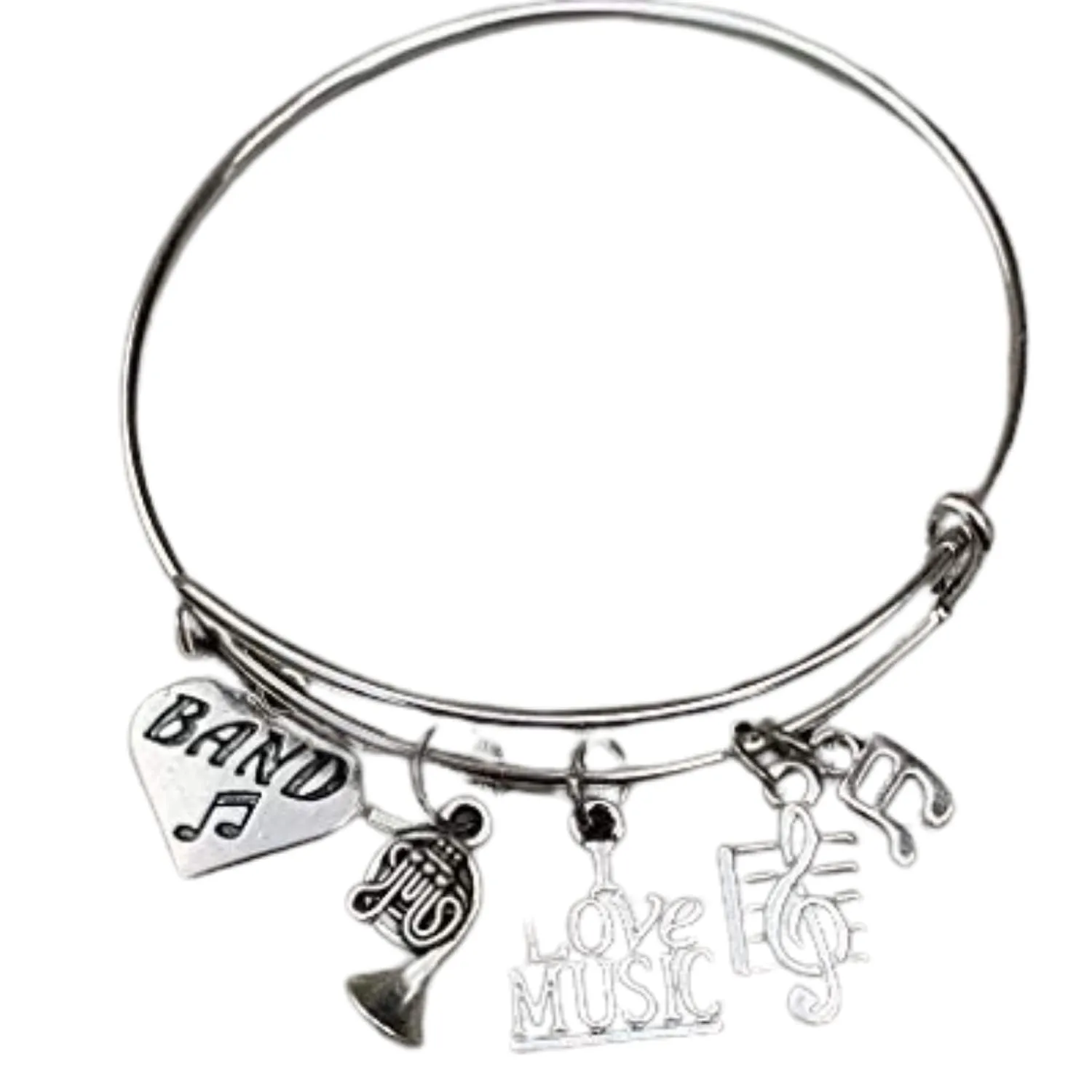 SportyBella French Horn Band Heart Charm Bangle Bracelet - Music Jewelry Gift - French Horn Jewelry - Marching Band Bracelet -Music Lover Jewelry Gift for Women and Teens
