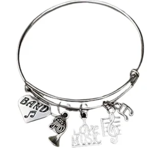SportyBella French Horn Band Heart Charm Bangle Bracelet - Music Jewelry Gift - French Horn Jewelry - Marching Band Bracelet -Music Lover Jewelry Gift for Women and Teens