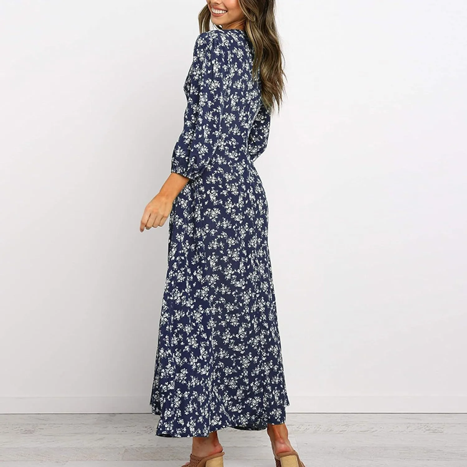 Spring Dresses for Women 2024 Boho Dress Casual Solid Color Mid-Sleeve Big Swing High Waist Dress Summer Wedding Dresses